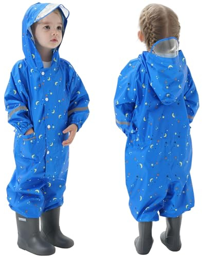 Hovkib Impermeables para Niñas Niños Chubasqueros Chaquetas Ligero Capa de Lluvia Bebé Encapuchado Mono de Bolsillo Estampados Reflectante Abrigos Impermeables Unisex Niños 1-10 años
