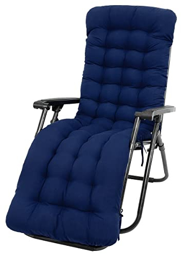 Jokapy Cuscino Imbottito per Sedia Sdraio 170x50cm, Cuscino Imbottito per Poltrona Sdraio Relax, Cuscino per Sdraio Reclinabile con Cappuccio Antiscivolo per Giardini, Cortili, Terrazzi (Blu)