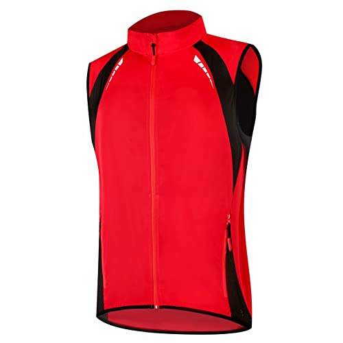 SMTSEC Gilet De Cyclisme Homme Femme Gilet De Course à Pied Réfléchissant Gilet sans Manche Veste Imperméable Coupe-Vent Gilets VTT Respirant Gilet De Vélo De Montagne pour Cyclisme Jogging,Red-M
