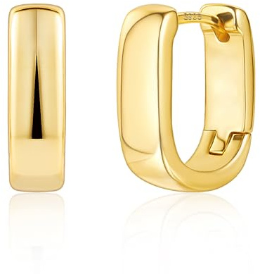 Gold Hoops Earrings for Women, Small Huggie Hoop Hypoallergenic Small Thick Earring Square Hoop Earring Oval Wide Hoops Earrings Trendy Jewelry Gifts for Women Girls