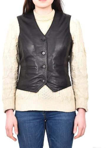 Divergent Retail Gilet sans manches en cuir grainé de qualité supérieure pour femme, Noir , 44