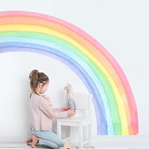 Supzone Pegatinas de Pared Arco Iris 140x160CM Grande Vinilos Decorativos Mural de Acuarela Adhesivos Pared para Dormitorio Niños Guardería Sala de Estar Sala de Juegos