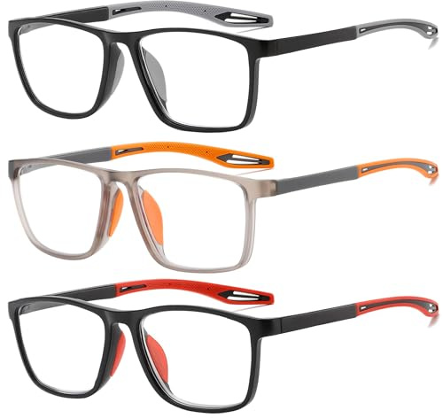 ZXYOO Occhiali da lettura da uomo 3 paia Stile sportivo Comodi e flessibili Lettori di blocco della luce blu per uomo+1.00