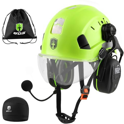 GREEN DEVIL Mervex Vent Casco di sicurezza con protezione dell'udito attiva e visiera trasparente in ABS EN 397, casco industriale conforme alla norma EN352, SNR 32dB con Bluetooth