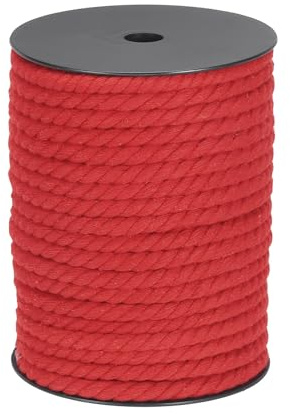 QUARKZMAN Corde en Coton à 3 Brins Torsadée, Corde Tressée, Rouge 40M/47 Yards 8mm de Diamètre pour Suspendu Murale, Suspendu de Plante, Tricot, Nœuds de Macramé