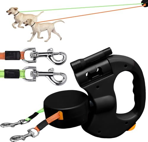 Hundeleine Doppelleine für 2 Hunde, Flexible Einziehbare Hundeleine Doppelleine mit LED Licht, Hundeleine 3m, Hundeleine Ausziehbar mit Bequemen Ergonomischer Griff, Rolleine, Rollleine (A)