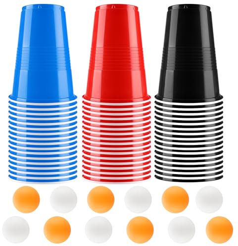 Sprifityy Bierpong Becher Set,Beerpong Partybecher Enthält 6 Tischtennisbälle und 51 Becher(500ML),Wiederverwendbare Partybecher,Für Party Trinkspiele,Party Geburtstag Festivals Hochzeit Camping