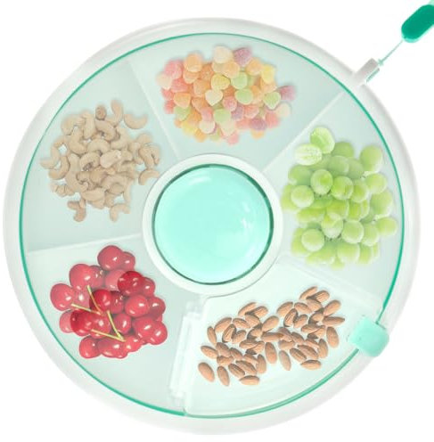 Kids Snack Spinner Toddler Spinner Snack Box with Hand Strap 18cm 5 Compartments Portable Snack Serving Tray Divided Kids Snack Container for Picnic Travel Candy Nut (Green)