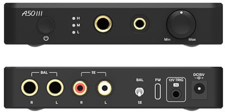 Topping A50 III NFCA Amplificatore per Cuffie Ingresso RCA/TRS HiFi Amplificatore per Cuffie Amplificatore per Cuffie 4.4mm/6.35mm con 3 Impostazioni di Guadagno Amplificatore per Auricolari (Nero)