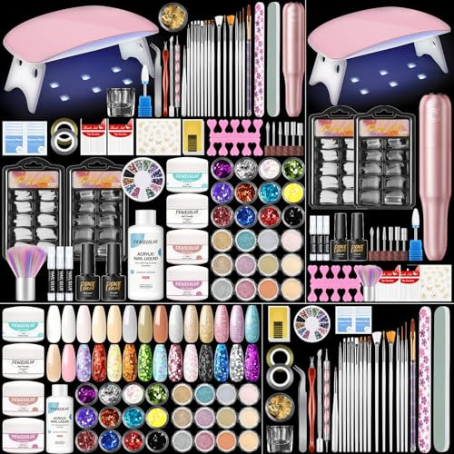 PEACECOLOR Set completo di unghie in acrilico di lampada per unghie Fresa per Unghie,28 colori Polvere Acrilica Unghie e Liquido Acrilico 60ML,Acrilico Unghie per il Design