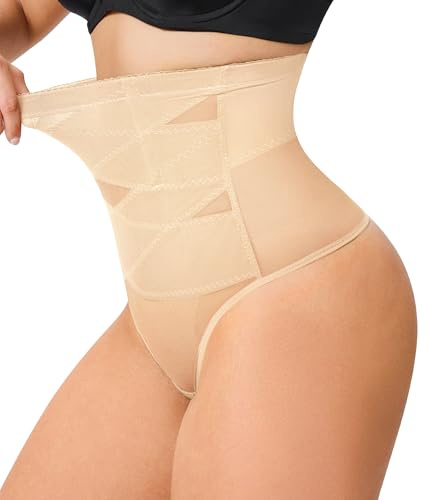 Gotoly Tummy Control Thong Shapewear for Women High Waist Control Knickers Slimming Body Shaper Shaping Underwear Beige