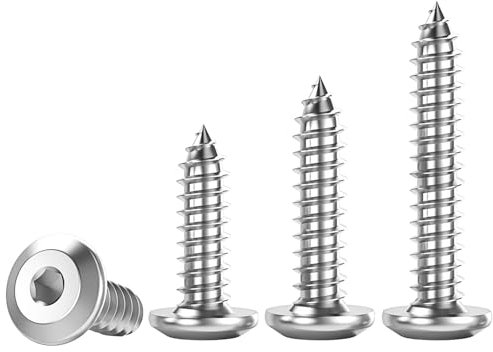 Qrity 20 Piezas Tornillos Autorroscantes de Cabeza Plana de Acero Inoxidable, Tornillos con Hexágono Interio, Tornillos Autorroscantes Hexagonales, M6x55mm