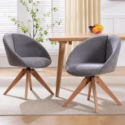 Ya-Home Lot de 2 Chaise de Cuisine Chenille Moderne Chaise de Salle à Manger Confortable et Rembourrée, avec Pieds Bois, Fauteuil Pivotante pour Cuisine, Gris