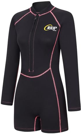 Fldy Traje de neopreno corto para mujer, 2,5 mm, neopreno cálido, manga larga, traje de buceo para nadar, surf, snorkeling, negro, XXL