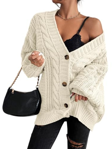 BUhuiBabubu Cardigans for Women UK - Womens Oversized Chunky Open Front Cardigan Sweaters Autumn Winter Cable Knit Long Sleeve Button Down Cardigans Outwear Coats Sister Birthday Gifts,Beige,XL,u782k