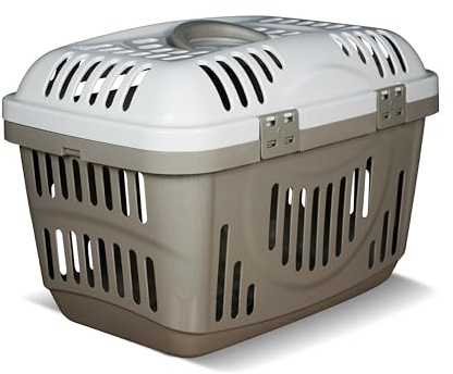 Snugsy Caisse de Transport pour Chat avec Fermetures Solides à Clip - Plastique - 49x34x32 cm Beige-Crème