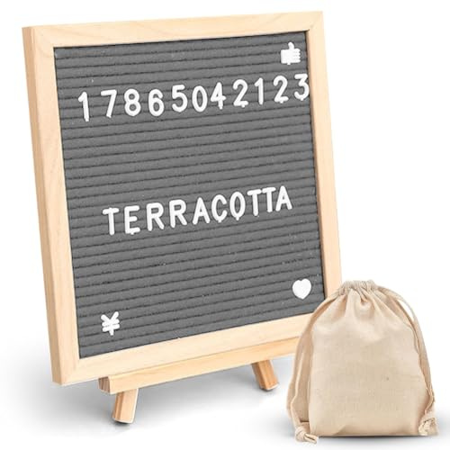 Tutamaz Tablero de Letras de fieltro, Tablero de Fieltro Felt Memoboard Letter Board de Madera 25×25cm con 340 números Símbolos letras Decoración para el Hogar Oficina Eventos,Gris
