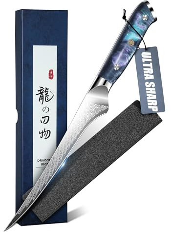 DRAGON RIOT Filetiermesser Fisch - Profi Fischmesser und Ausbeinmesser, Scharfes Fischfiletmesser mit Flexibler Klinge, Japanischem Fisch Messer mit Scheide