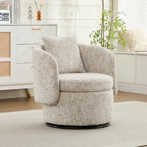 NuvlaGu Fauteuil pivotant en chenille - Fauteuil club moderne avec coussin décoratif - Fauteuil de salon rotatif à 360° de forme ronde - Fauteuil de relaxation confortable pour salon et chambre à