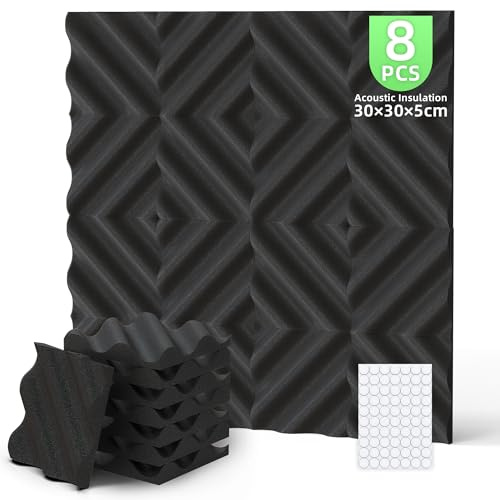 Foneso Acoustic Foam, 30 x 30 x 5 cm (Density: 25 kg/m³) Sound Insulation, Acoustic Panels, 3D High Density Sound Absorber Wall for Recording Rooms, Recording Rooms and Offices (Pack of 8, Wave