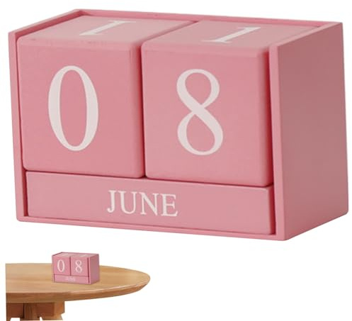 Evig kalender, 15 x 8 x 9 cm träblockskalender för månad datumvisning, återanvändbart skrivbord för hemmakontor (lantlig stil)