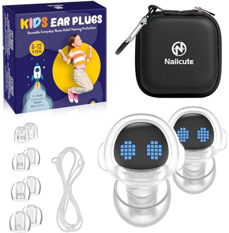 Kids Ear Plugs (6yrs+) - Reusable Noise Relief Earplugs with String for Focus, Travel, Fly, Concert, Socializing, Sport Events, Sensory, School, Playtime, Children Hearing Prtection, 26 dB