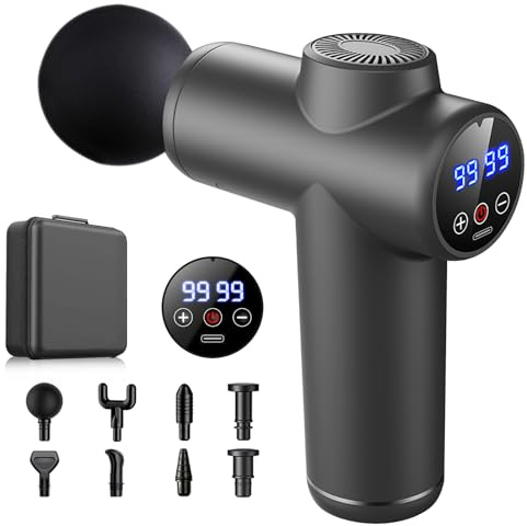 Pistola de Masaje Muscular,99 Velocidades,8 Cabezales de Masaje,Pantalla LCD Táctil 29900rpm,con Tipo-C y caja dealmacenamiento,Ultra Silencioso Masajeador de Músculos para Aliviar el Dolor Muscular