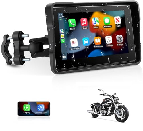 Jansite Motorcycle CarPlay Screen 5 inch Motorbike CarPlay Android Auto | Dual Bluetooth ,IP67Waterproof ,Motorcycle Sat Nav Navigation Siri/G0ogle Assistant