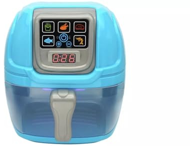Kids Pretend Play Air Fryer Toy with Lights & Sounds, Colour-Changing Play Food, Toy Kitchen Appliance Set with Plate, Tongs & Sauce Bottle, Ages 3+