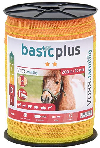 VOSS.farming 1600m Weidezaunband 20mm Elektrozaunband 5X 0,16 Niroleiter – mit Zubehör – gelb Oranges Elektroband Weidezaun Elektrozaun Ponyzaun Pferdezaun