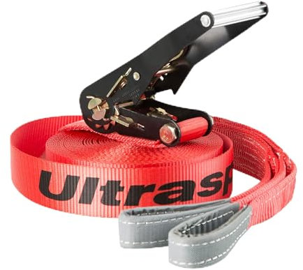 Ultrasport 25m Slackline di Base con cricchetto incl. borsa per trasporto, slackline per principianti, bambini e famiglie, disponibile senza protezione per alberi, set di slackline, slackline fitness