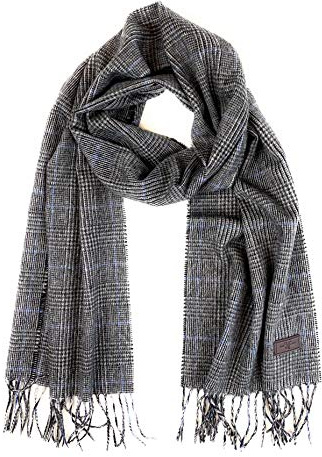 Hickey Freeman Patterned 100% Cashmere Scarf for Men – Ultra-Soft Men’s Winter Scarves, 66-Inches x 12-Inches, Grey and Black Glen Plaid
