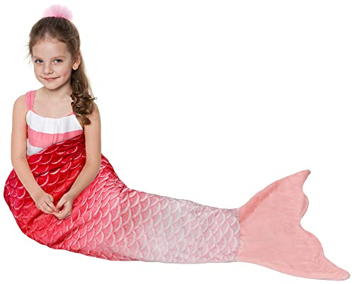 Catalonia Classy Couverture de queue de sirène pour enfants, sac de couchage en polaire en peluche douce et chaude pour les filles et les adolescents, 155 x 48 cm (61 x 19) Ombre arc-en-ciel