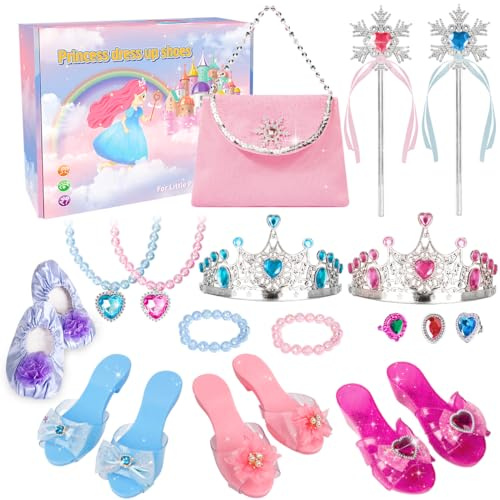 LOYO Princess Dress Up Shoes - Princess Toys with Play Shoes & Pretend Jewelry Accessories Dress Up Girls Gifts Toys for Little Girls Aged 3,4,5,6 Birthday