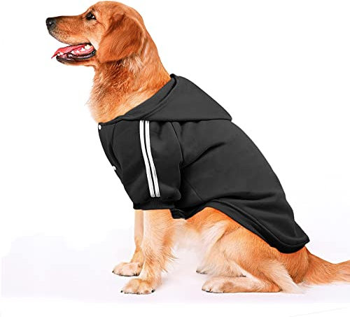 NAMSAN Hundepullover Warm Hundebekleidung Winterkleidung für Große Hunde Knopfdesign Hund Hoodie Hundepulli Schwarz—3XL