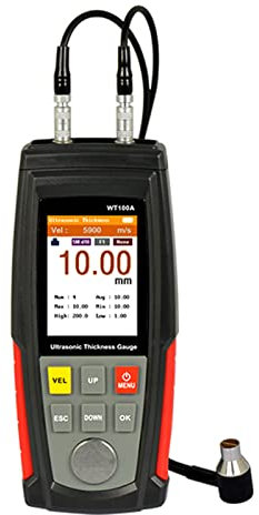 BuyWeek Medidor de Espesor Ultrasónico, WT100A Medidor de Espesor Ultrasónico Digital Probador de Espesor Ultrasónico de Mano Rango de Medición 1-225 mm