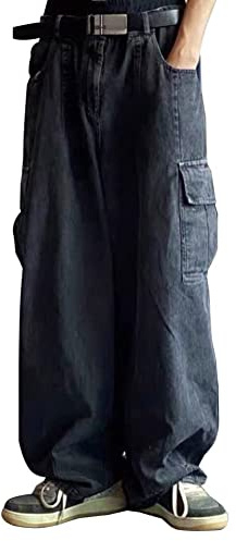 ORANDESIGNE Uomo Vintage Hip Hop Stile Baggy Jeans Loose Fit Dritto Gamba Larga Lounge Pantaloni Denim Y2K Streetwear Jeans Diritti Larghi Jeans Jeans Denim Pantaloni B Nero M