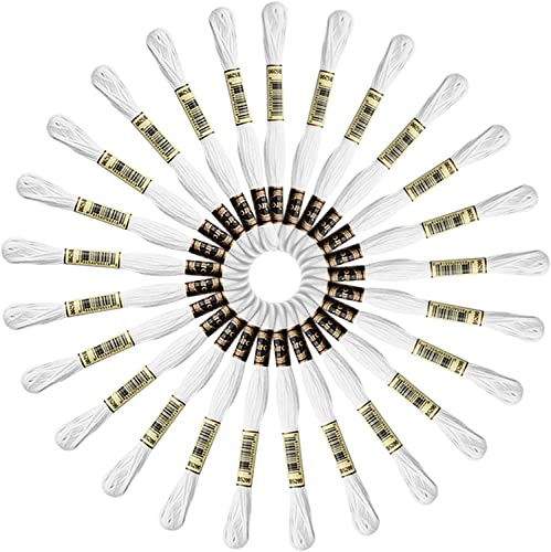 Huimai 25 Matasse Fili per Ricamo, Filo da Ricamo in Cotone Bianco per Amicizia Braccialetti Mestieri, Fili Punto Croce per Maglieria Punto Croce (Bianco)