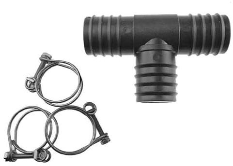 tee connectors/Adaptor Fittings for Corrugated Flexible Pond Pump/Filter Waterfall or Fountain Pipe with 3 x Double Wire Hose Clips (25mm tee+Clips)
