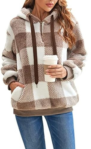 GRMLRPT Sudadera con Capucha Mujer Casual Felpa para Mujeres Color Sólido Sudadera Lana con Capucha de Manga Larga Suéter Hoodie Otoño-Invierno(Caqui,XXL)
