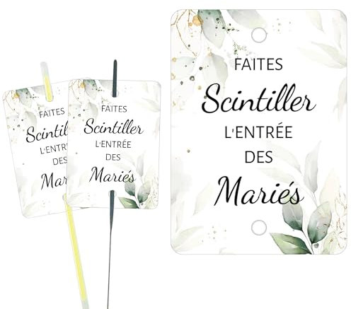100 Pièces Mariage Etiquette, Eucalyptus Décoration Mariage Pour Cierge Magique Et Bâton Lumineux,“Faites Scintiller L'entrée Des Mariés”Mariage Party Decoration