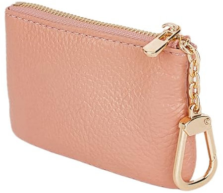 LARENNT Vollnarbiges Leder Münzbörsen für Damen und Herren - Schlüsseletui Leder Coin Purse Kleine Geldbörse Damen mit Schlüsselbund (Rosa)