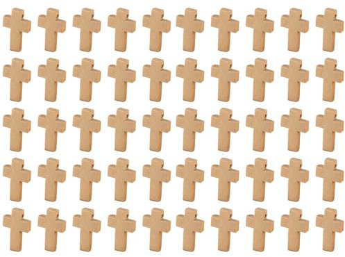 50 Pièces Pendentifs Croix en Bois,Mini Croix en Bois avec Trou, Perles Breloques pour Fabrication de Bijoux,Collier,Bracelet,Porte-Clés,Cadeaux Baptême,Communion, Pâques,Pentecôte