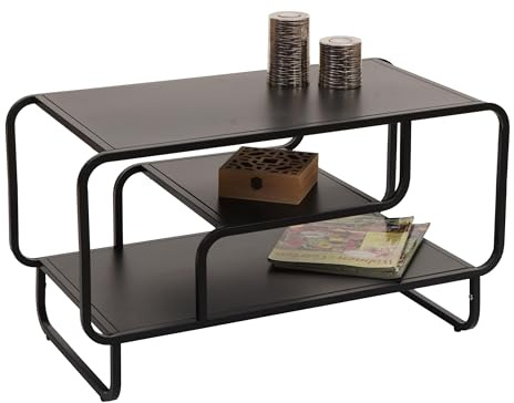 Mendler Couchtisch HWC-O49, Wohnzimmertisch Tisch, Industrial 3 Ablagen, Metall 45x80x40cm - schwarz