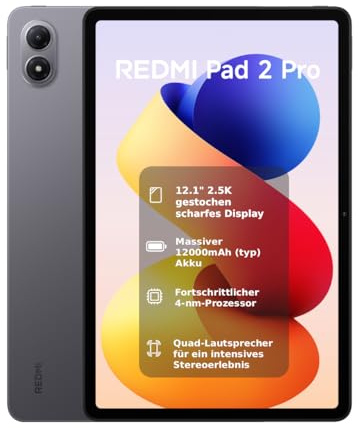 XIAOMI REDMI Pad 2 Pro, 8+256GB, 12,1 2,5K 120Hz Display, Riesiger 12.000mAh (typ) Akku, 4nm Prozessor, Nahtlose Konnektivität, Graphitgrau