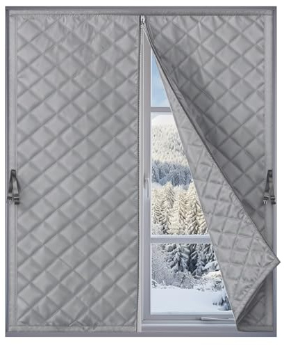 Película Aislante Para Ventanas, Kit Aislamiento Térmico Y Acústico Anti Frío Y Ruido, Cortina Sellada Reutilizable Para Invierno(Gris,110x100cm)