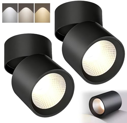 2 focos LED empotrables, orientables, para techo, 7 W, giratorio y orientable, cambio de luz de 360°, 3000 k/4000 K, RA98 con gran superficie luminosa, foco