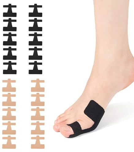 JYXNU 20 pcs Kinesio Tape per Alluce Valgo, pretagliati per dita e piedi, Pretagliato Nastro Kinesiologico Alluce Valgo, Traspirante per supporto efficace e sollievo dal dolore per alluce (Nero+carne)