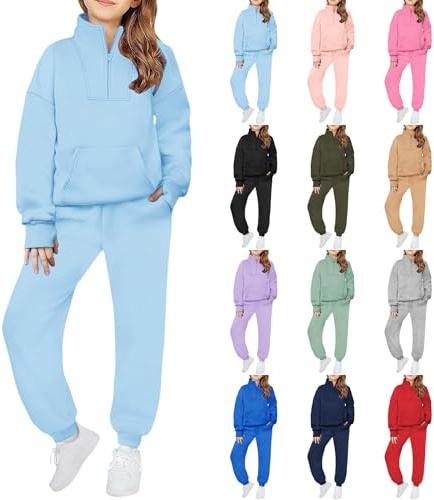 Girls Tracksuit Quarter Zipper Set Kids 2 Piece Long Sleeve Sweatshirts and Loose Sweatpants Sport Outfit Spring Casual Bottom Jogging Pants Activewear Track Suit (Pink, 13-14 Years)