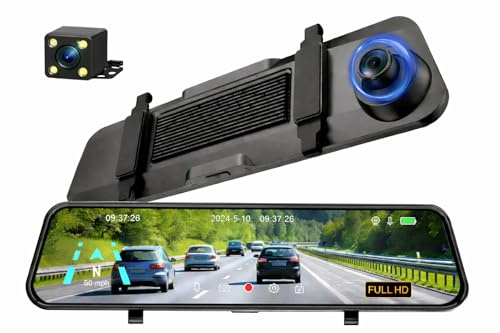 Dashcam per Specchietto Retrovisore 4.3 Full HD 1080P, Dual Lens Anteriore e Posteriore, Registrazione Loop, Telecamera Retromarcia, Supporto fino a 64GB, Facile Installazione, Visione Notturna